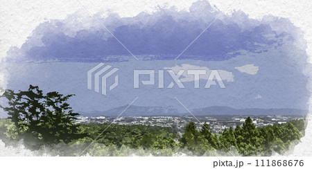 水彩画風 上越市街地 全景 新潟県上越市 水彩画風 上越市街地 全景 新潟県上越市 111868676