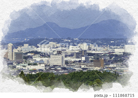水彩画風　上越市街地　直江津駅周辺　新潟県上越市 111868715