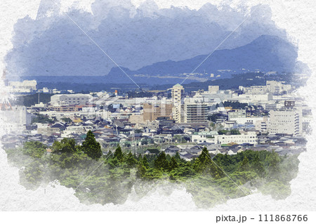 水彩画風　上越市街地　直江津駅北口周辺　新潟県上越市 111868766