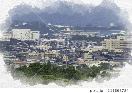 水彩画風 上越市街地 東雲町周辺 新潟県上越市 水彩画風 上越市街地 東雲町周辺 新潟県上越市 111868784