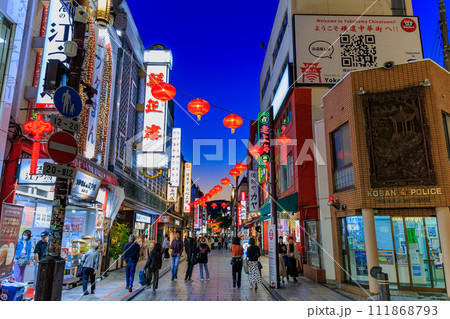 神奈川県　横浜市　横浜中華街（中華街大通り）夜景 111868793