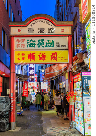 神奈川県　横浜市　横浜中華街（中華街大通り）夜景 111868814