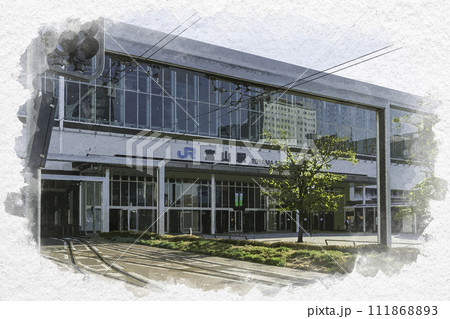 水彩画風　富山市街　JR富山駅　富山県富山市 111868893