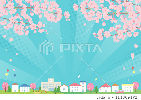 ポップな桜と街並みの背景 ポップな桜と街並みの背景 111869172