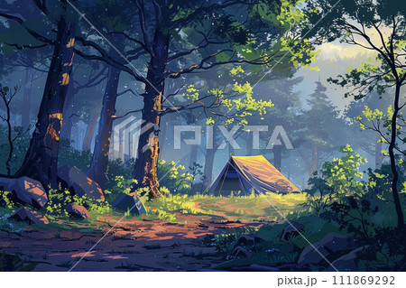森の中の小さなテント 111869292