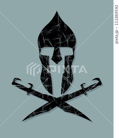 Spartan warrior helm and swords symbol Spartan warrior helm and swords symbol 111869592
