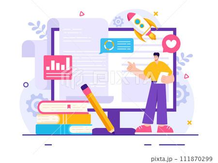 Digital Publishing Content Blog Marketing Writing Vector Illustration for Social Media or Webpage Organization in Flat Cartoon Background Design Digital Publishing Content Blog Marketing Writing Vector Illustration for Social Media or Webpage Organization in Flat Cartoon Background Design 111870299