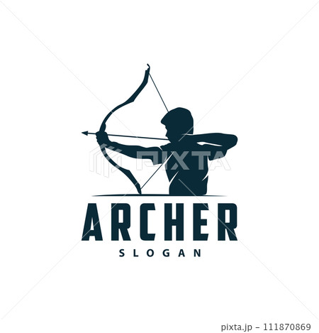 Archer logo vector silhouette warrior archery simple design bow and arrow template illustration 111870869