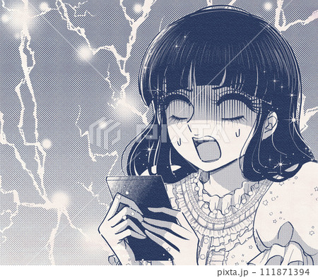 衝撃のニュースに白目になるレトロ少女漫画女子イラスト 111871394