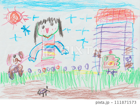 子供が描いたニワトリの絵 111871573