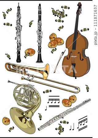 楽しい音楽シリーズの楽器イラストを使った背景素材 楽しい音楽シリーズの楽器イラストを使った背景素材 111871637