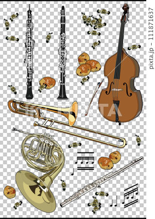 楽しい音楽シリーズの楽器イラストを使った背景素材 楽しい音楽シリーズの楽器イラストを使った背景素材 111871637