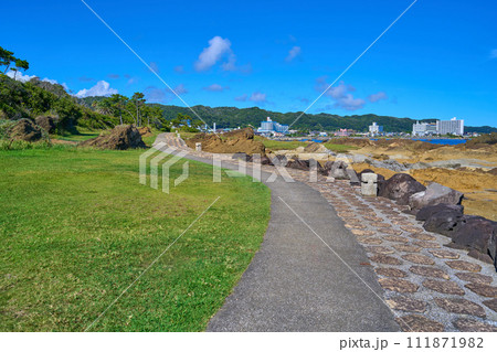 千葉県南房総市白浜の野島崎公園の東側遊歩道からの北東側の眺望 千葉県南房総市白浜の野島崎公園の東側遊歩道からの北東側の眺望 111871982