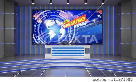 white table and led background in a news studio room.3d rendering. white table and led background in a news studio room.3d rendering. 111871989