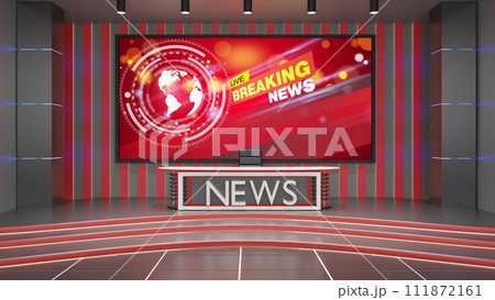 white table and lcd background in a news studio room.3d rendering. 111872161
