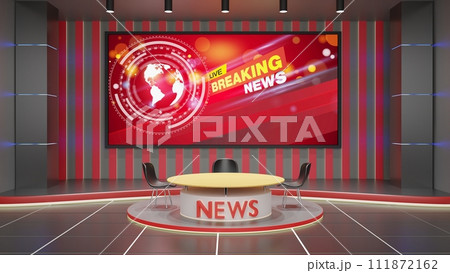 wood table and lcd background in the news studio room.3d rendering.	 111872162