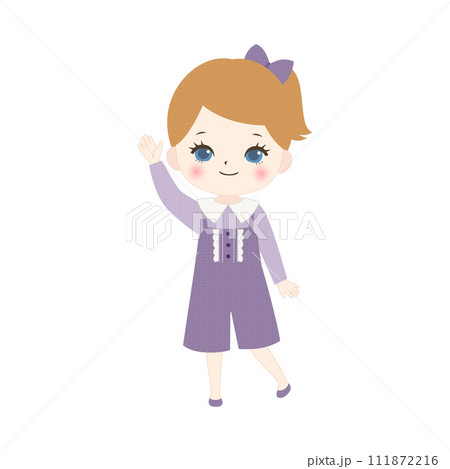 右手を挙げて案内する女の子 111872216