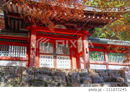 秋の京都高雄 神護寺 紅葉に包まれた多宝塔 表門 秋の京都高雄 神護寺 紅葉に包まれた多宝塔 表門 111872245