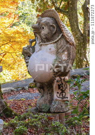 秋の京都高雄 神護寺参道 硯石亭 狸の置物 秋の京都高雄 神護寺参道 硯石亭 狸の置物 111872273