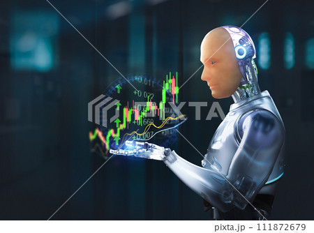 Financial technology concept with robot analyze stock market Financial technology concept with robot analyze stock market 111872679