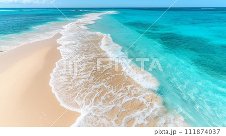 Close-up, Beautiful sea waves, beach background, Generative AI 111874037
