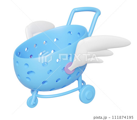 3d empty blue shopping carts or basket with wing isolated. Online shopping, express delivery concept, 3d illustration render 3d empty blue shopping carts or basket with wing isolated. Online shopping, express delivery concept, 3d illustration render 111874195