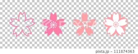 Icon set cherry blossom flower spring pink white background 111874363