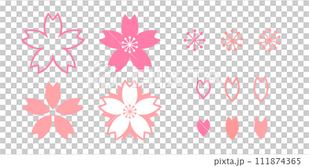 Icon set cherry blossom petals spring pink white background 111874365