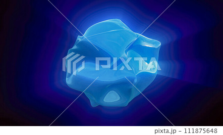 Blue energy magic sphere round high-tech digital iridescent morphing ball of liquid metal with light rays lines and energy particles. Abstract background Blue energy magic sphere round high-tech digital iridescent morphing ball of liquid metal with light rays lines and energy particles. Abstract background 111875648