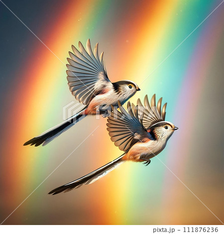 飛翔するシマエナガ 飛翔するシマエナガ 111876236