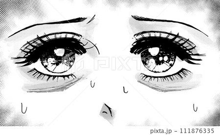 レトロ劇画風・目の下のクマに悩む女性の顔アップイラスト 111876335