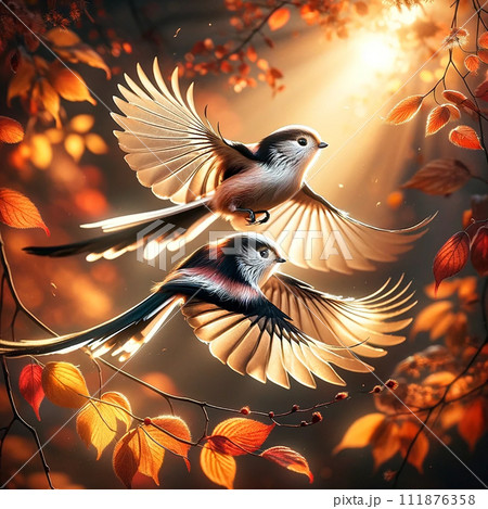 飛翔するシマエナガ 飛翔するシマエナガ 111876358