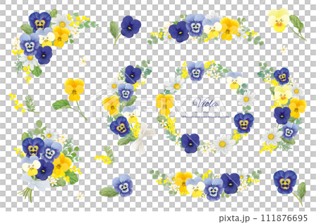 Watercolor yellow and blue viola frame set 111876695