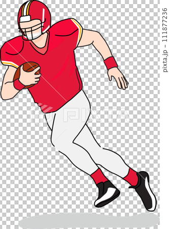 american football player running, illustration of man running playing sport professional in red and gold yellow theme on transparent background. football champion 2024. 111877236
