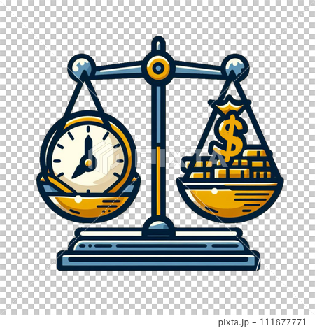 お金と時計が天秤にかけられているイメージのイラスト素材 [111877771] - PIXTA