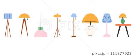 Set of trendy lamps in scandinavian style. Modern soft furniture collection. 111877922