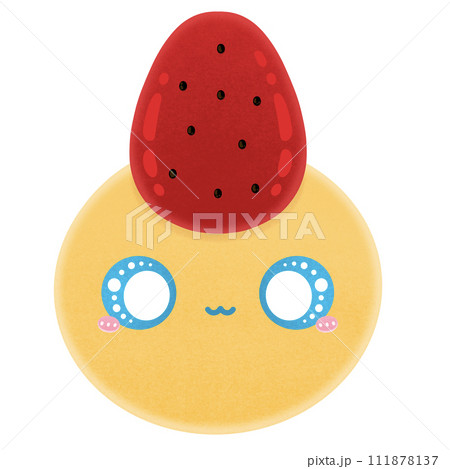 Cute Strawberry Daifuku Mochi Character Mascot Kawaii Cartoon illustration Cute Yellow Mochi Cute Yellow Daifuku Kawaii Mochi Kawaii Daifuku 111878137