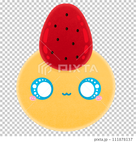 Cute Strawberry Daifuku Mochi Character Mascot Kawaii Cartoon illustration Cute Yellow Mochi Cute Yellow Daifuku Kawaii Mochi Kawaii Daifuku 111878137