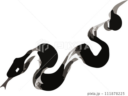 年賀状　年賀2025　巳年　巳　蛇　へび年　墨絵　水墨画　筆　イラスト素材 111878225