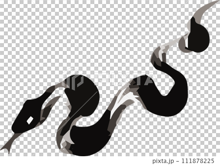 年賀状　年賀2025　巳年　巳　蛇　へび年　墨絵　水墨画　筆　イラスト素材 111878225