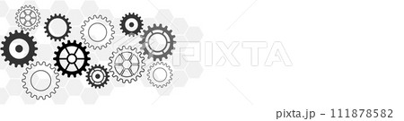 Website header or banner design with cogs and gear wheel mechanisms. Website header or banner design with cogs and gear wheel mechanisms. 111878582