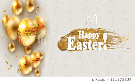 Isolated Easter garland of gold color on a light textured background 111878834