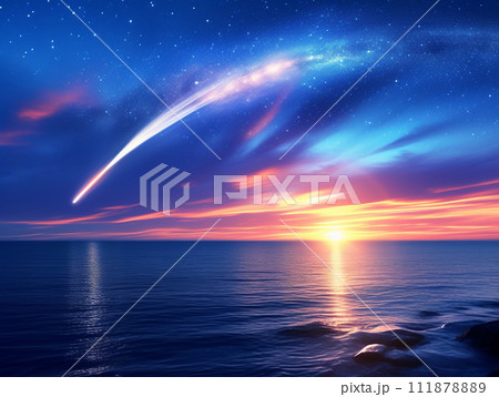 海に消える流れ星 流星 イラスト 海に消える流れ星 流星 イラスト 111878889