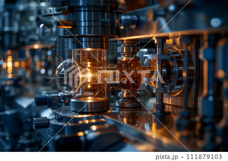 This high-tech laboratory is aglow with the blue light of innovation, featuring sophisticated equipment such as microscopes and monitors displaying complex data, a hub of scientific discovery and This high-tech laboratory is aglow with the blue light of innovation, featuring sophisticated equipment such as microscopes and monitors displaying complex data, a hub of scientific discovery and 111879103