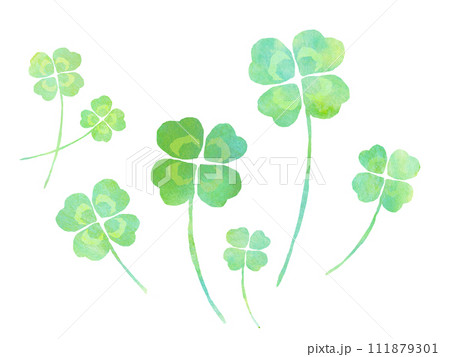水彩テキスタイル 水彩タッチの四葉のクローバー 水彩テキスタイル 水彩タッチの四葉のクローバー 111879301