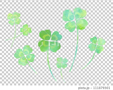 水彩テキスタイル 水彩タッチの四葉のクローバー 水彩テキスタイル 水彩タッチの四葉のクローバー 111879301