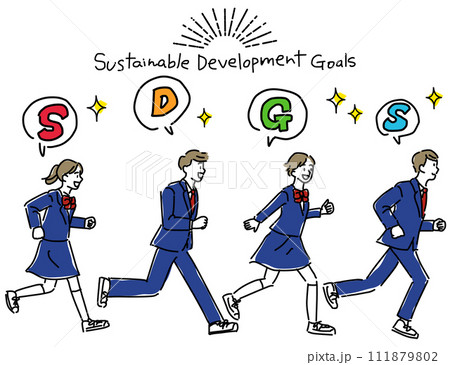 SDGs目標に向かって走る学生シンプル線画 111879802