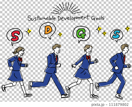 SDGs目標に向かって走る学生シンプル線画 111879802