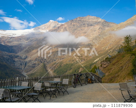 Alp Gruem, Switzerland - October 14th 2023: Amazing view from the restaurant terrace towards famous Piz Palue 111879930