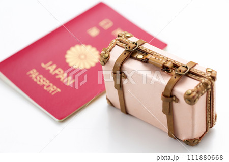 旅行鞄のトランクケースとパスポート 111880668